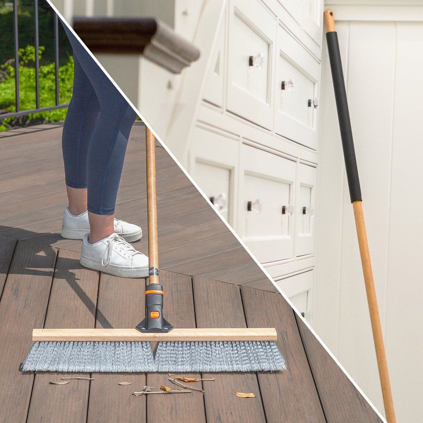 24 in. Smooth Surface Push Broom Head with 60 in. Wood Handle Combo
