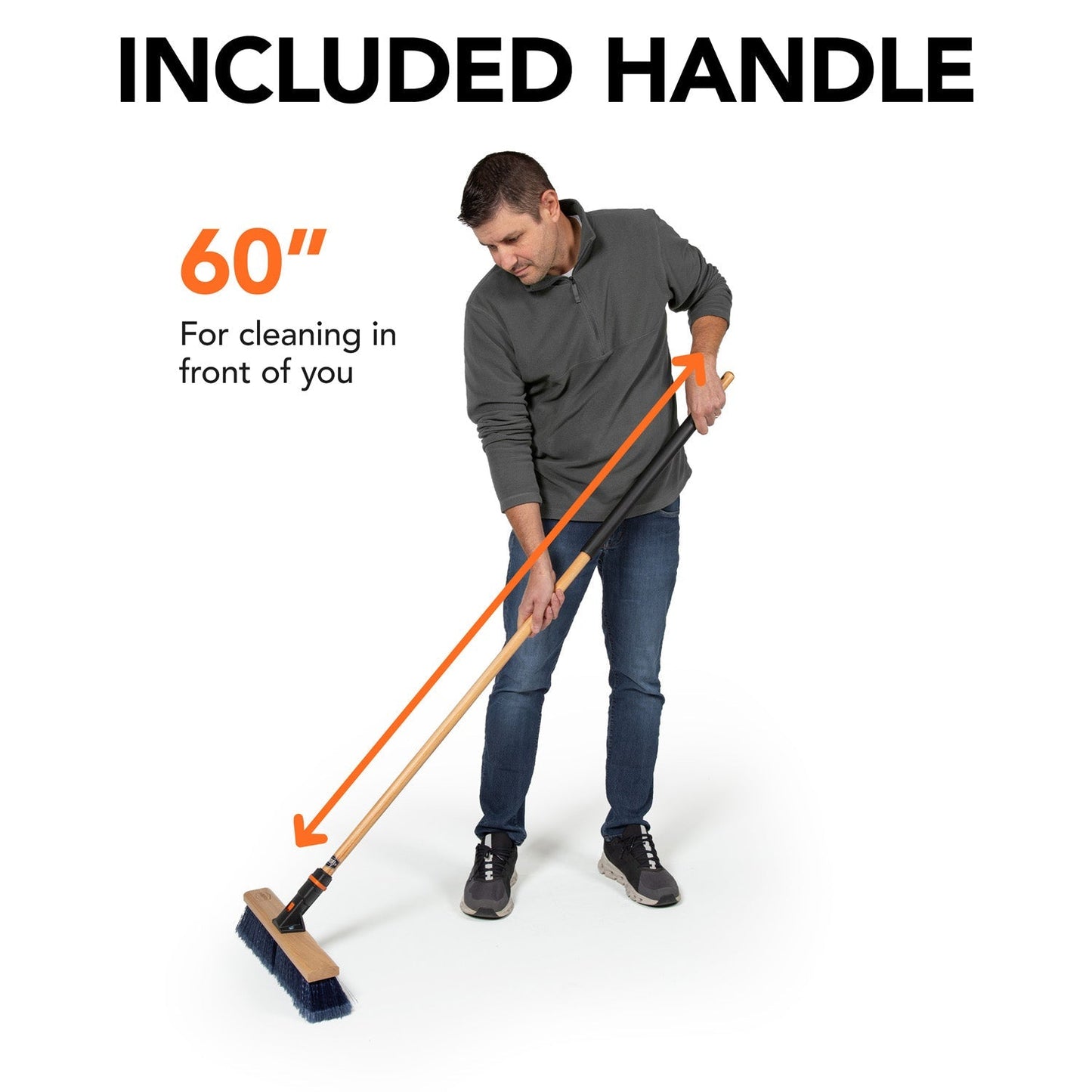 18 in. Premium Multi-Surface Push Broom Head with 60 in. Wood Handle Combo