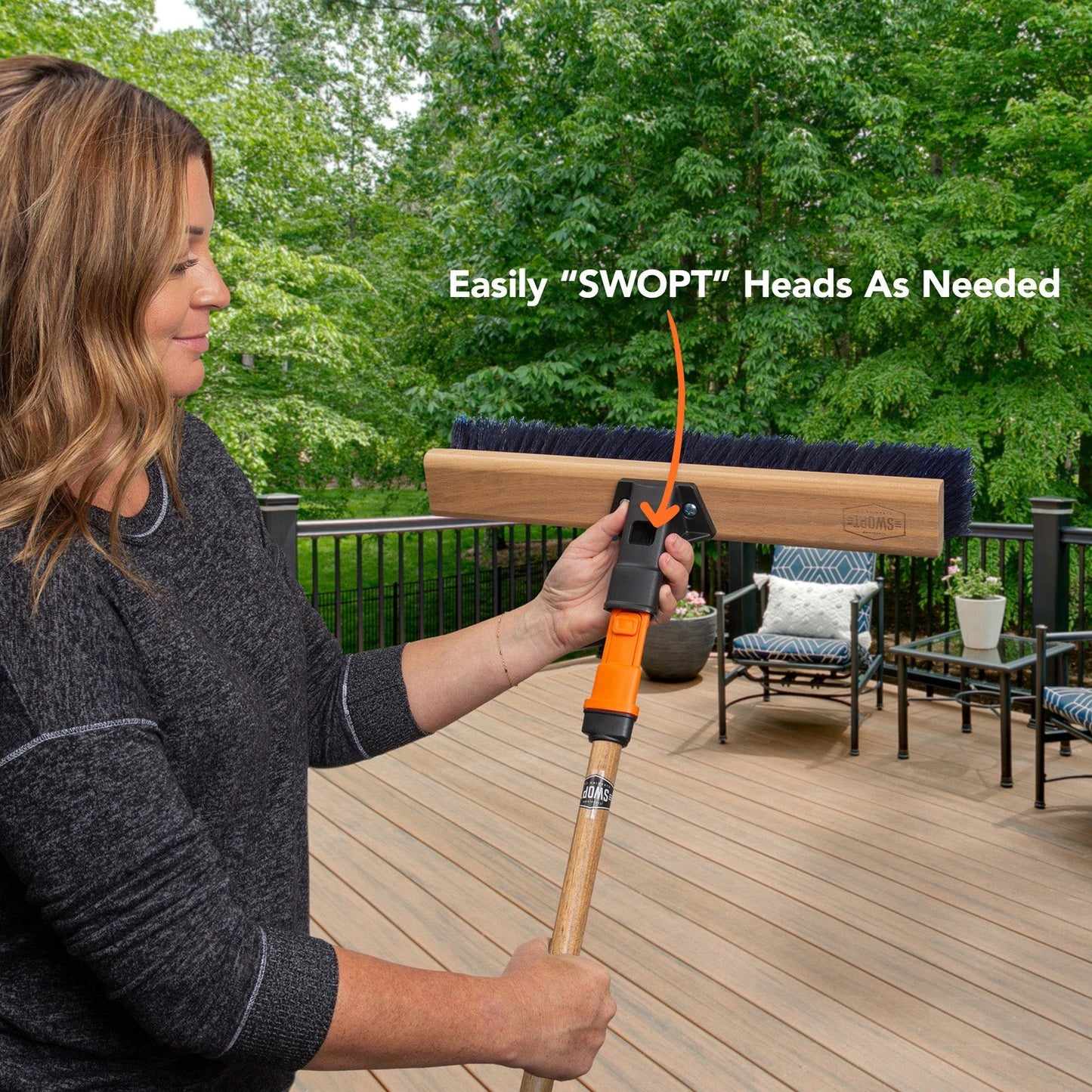 18 in. Premium Multi-Surface Push Broom Head with 60 in. Wood Handle Combo