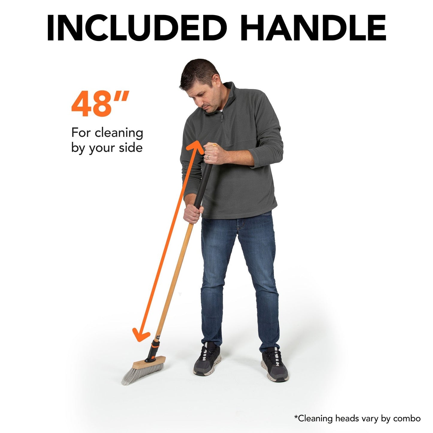 11 in. Premium Multi-Surface Angle Broom Head with 48 in. Wood Handle Combo