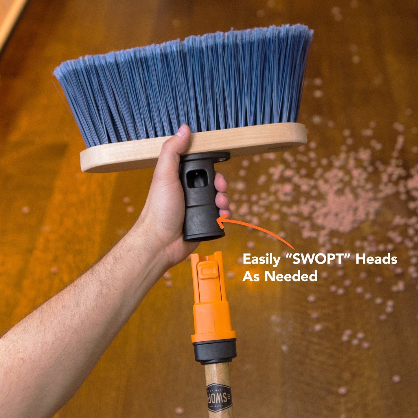 11 in. Premium Multi-Surface Angle Broom Head with 48 in. Wood Handle Combo