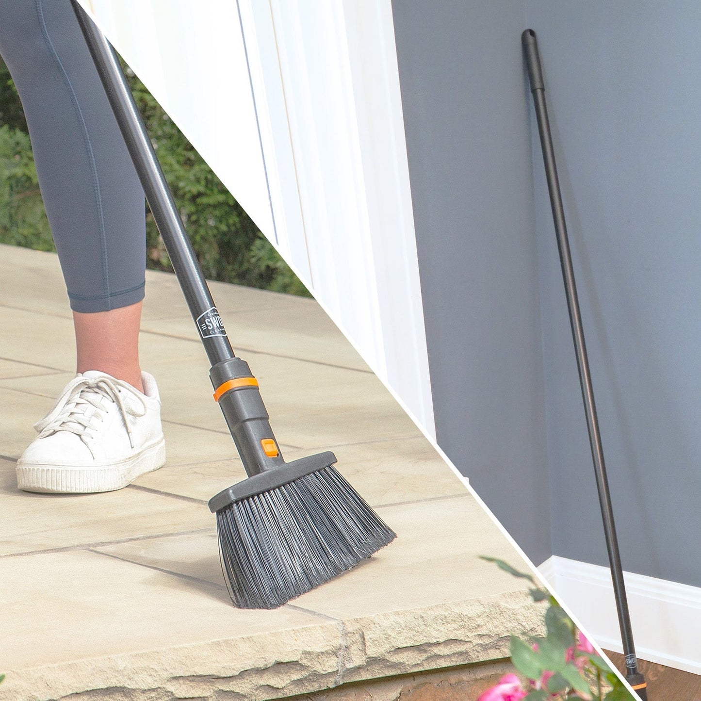 11 in. Standard Multi-Surface Angle Broom Head with 48 in. Steel Handle Combo