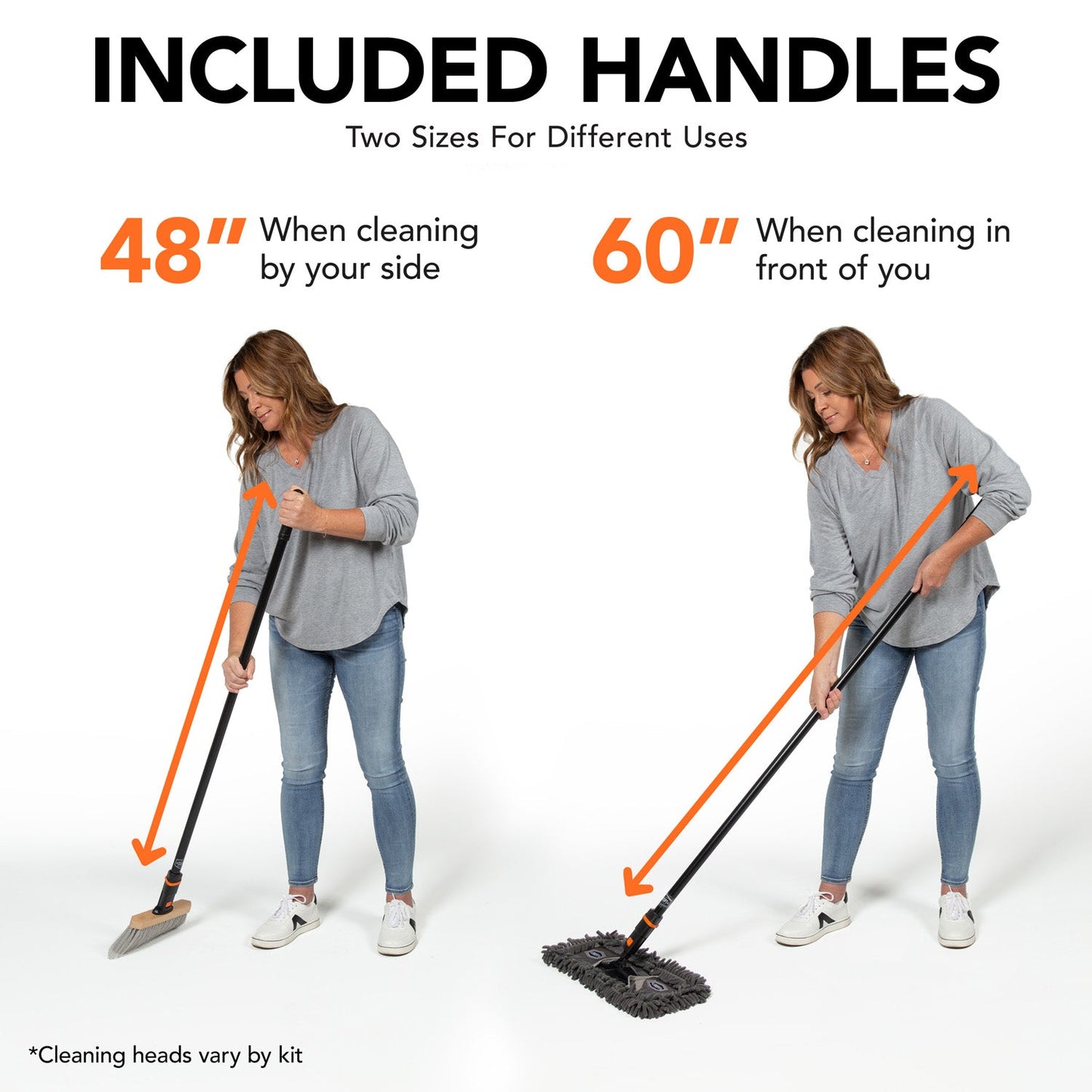 Standard Angle Broom Head and Dust Mop Head Bundle with 2 Handles