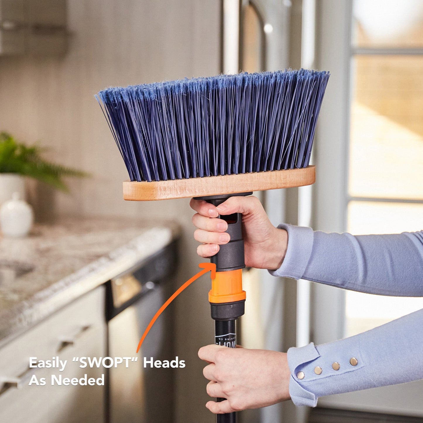 Premium Angle Broom Head and Cotton Mop Head Bundle with 2 Handles