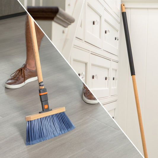 11 in. Premium Multi-Surface Angle Broom Head with 48 in. Wood Handle Combo